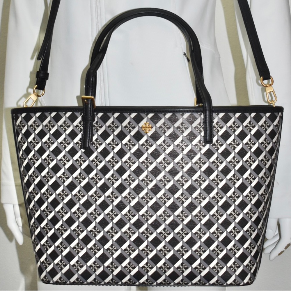TORY BURCH Crossbody/ Tote Bag Geo Logo Zip Closure